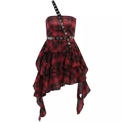 Checkered Y2K Plaid Corset Dress Streetwear Gothic Punk Plaid Dress  Girls • £13.37