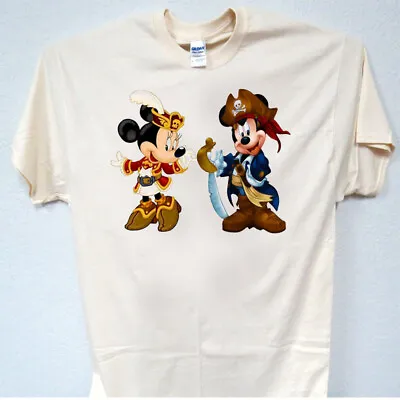 Pirates Micky And Minnie Disney Inspired  Ivory &Grey T-Shirts All Sizes T-1891 • $14.99