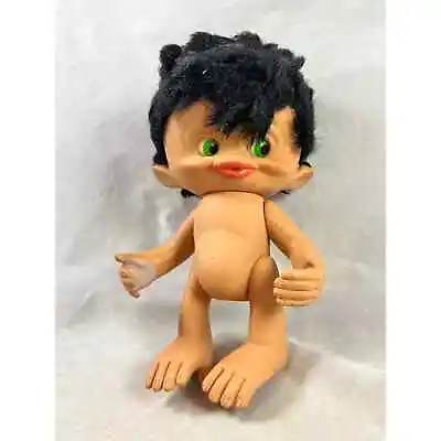 Unica Belgium 8  Monkey Boy Troll Doll Jointed Poseable Rooted Black Hair 1965  • $34.95