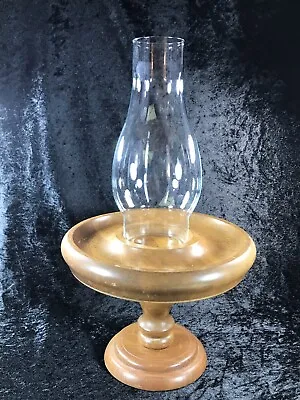 Vintage Wood Pedestal Candle Holder W Hurricane Glass Globe For Pillar Candles • $14.95