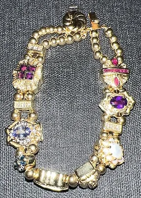 Stunning Estate Find 14KT Joshua Multi-Gem & Diamond Charm Slide Bracelet Heavy • $3500