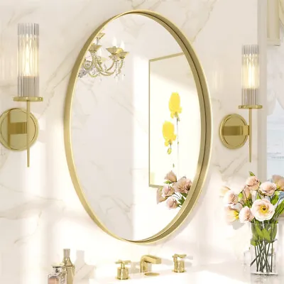 Gold Oval Bathroom Mirror Brushed Brass Framed Wall Mounted Mirrors For Vanity • $81.90