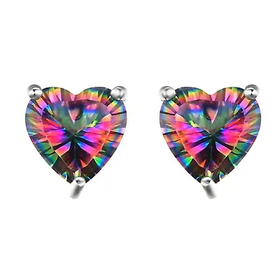 925 Sterling Silver Heart Rainbow Necklace Stud Earrings Womens Jewellery Gift • £2.97