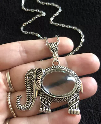 Magnifying Glass Necklace Indian Elephant Gift Charm Animal Pendant 24  Ganesh • £12.75