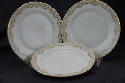 T&V Limoges Set 3 Luncheon Salad Plates 8 3/4  Rose Swags Gpld Trim • $31.24