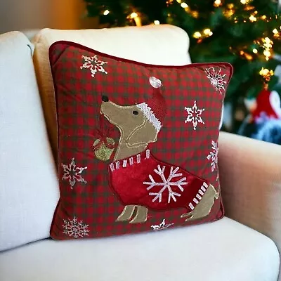 Celerie Kemble Pillow Dachshund Weiner Dog Santa  Down Christmas Buffalo Check • $59.95