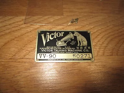 Victor Victrola VV-90 Talking Machine Metal ID Badge 3  X 1-3/4  Ser# 50271 • $12.95