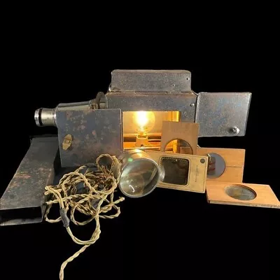 Antique Magic Lantern Slide Bulb Projector Late 1800s + Extra Slides *WORKS* • $598