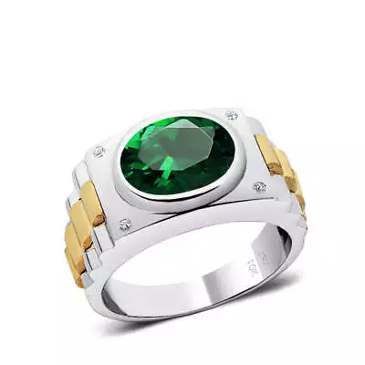 Birthstone Ring For Man Green Emerald And DIAMONDS In 10K Gold Anniversary Gift • $749