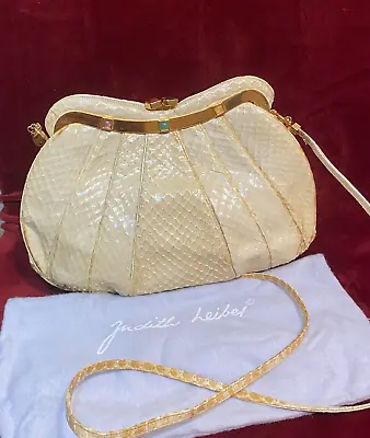 Vintage Judith Leiber Python Snakeskin Nude Tan Jeweled Shoulder Bag Or Clutch • $127