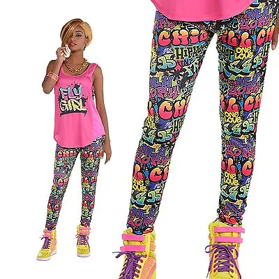 £10 • Buy Ladies Graffiti Hip Hop Street Cartoon Comic High Waisted Leggings Fancy Dress