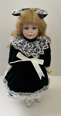 16” Porcelain Doll Marylou. Blue Velvet DressBlonde Hair  Blue Eyes On Stand • $14.99