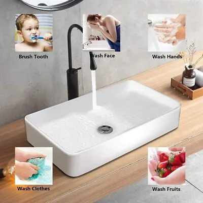 £61.63 • Buy Wash Basin Cloakroom Bathroom Sink Rectangle Ceramic Counter Top Basin 600x340mm