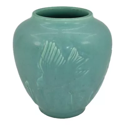 Rookwood 1935 Vintage Pottery Bird Flowers Matte Green Pottery Ceramic Vase 6459 • $245