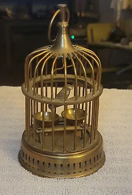 Vintage Solid Brass Bird Cage W/Hanging Swing  Food Bowls & Bird Made In India • $75