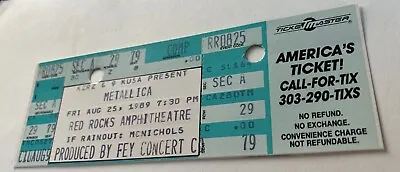 Rare Vint 1989 METALLICA Damaged Justice Tour Used Red Rocks- CO CONCERT TICKET • $9.50