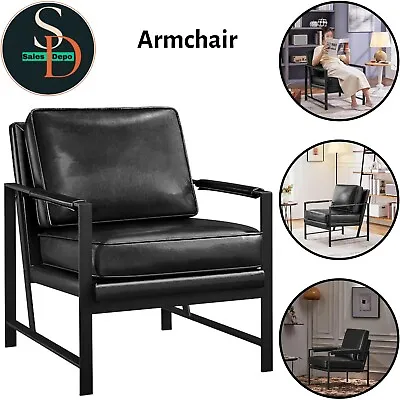 Faux Leather Tub Chair Modern Armchair With Soft Padded And Cushion Club Chairs • £94.67