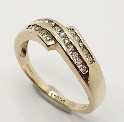 £120 • Buy Three Rows Crossover 9ct Yellow Gold Diamond Twist Wave Eternity Ring Size N