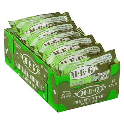 MEG - Military Energy Gum | 100mg Caffeine Pc | Spearmint 24 Pack (120 Count) • $28