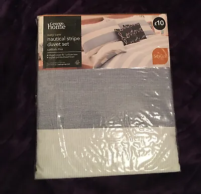 £9.99 • Buy Nautical Stripe Duvet Set Cotton Mix Single - George 💖Rescue Ponies Fundraiser