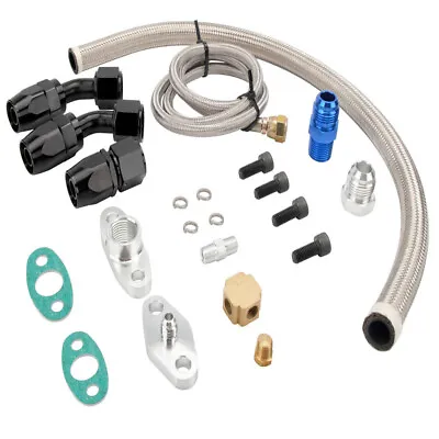 Universal Turbo Oil Line Feed Kit W/ Return Drain Flange T3 T4 T04E Oil Pan Plug • $31.99