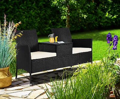 Poly Rattan Love Seat Outdoor 2 Seater Bench Weatherproof 320kg 14 X 64 X 88cm • £119.95