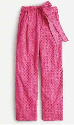 NWT JCrew AN007 Tie Waist Embroidered Eyelet Pants Flamingo Size 00 • $19.99