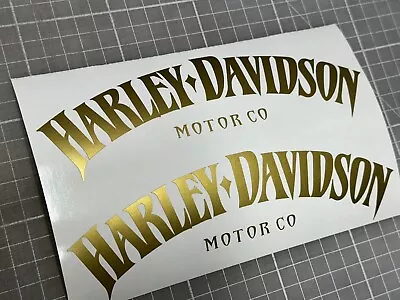 (2) Gold Metallic Harley Davidson Tank Decals Stickers Fits Dyna Sportster • $13.99