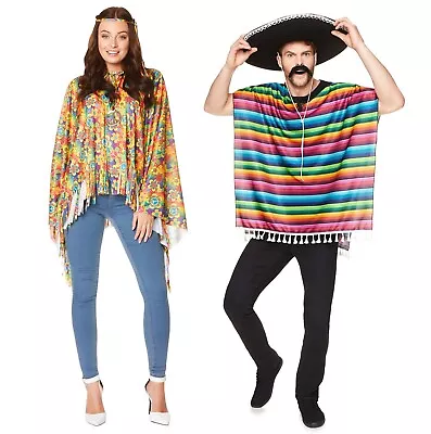 Adults Mexican Poncho Sombrero Bandit Cowboy Accessories Fancy Dress Costume UK • £10.99