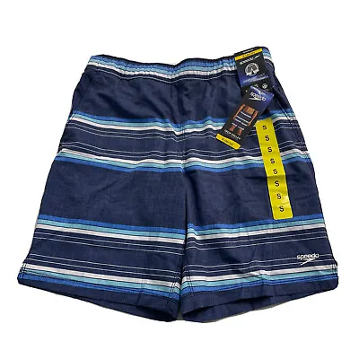 Speedo TechVolley SMALL 30-32 NEW Mens Bathing Suit Blue Stripe UPF 50 Tags • $17.36