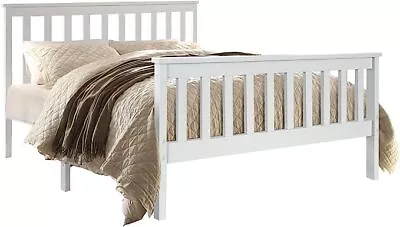 Pine Wood Bed Frame White Solid Wooden Shaker Bedroom Furniture With All Sizes • £204.99