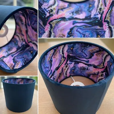 Marble Velvet Lamp Shade Navy Lined With Marble Effect Fabric Pink Purple Blue • £32.50