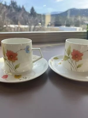 Mikasa Bone China JUST FLOWERS Set Of 2 Demitasse Cups And Saucers.  Lovely! • $17