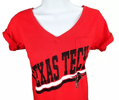 Juniors Small Texas Tech Masked Rider Red V Neck Pocket T Shirt NWT • $15.99