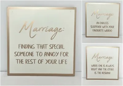 Wooden Square Hanging Plaques Marriage Statement Rose Gold Detail Wedding Gift • £4.99