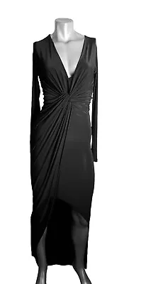 Club L Black Long Sleeve Twist Front Maxi Dress With Split Sz 8 • $60