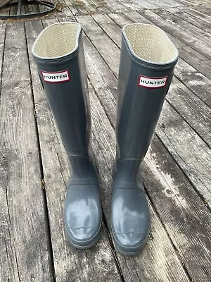 Hunter  Women’s Original Gloss Waterproof  Rain Boots US Size 9 Gray Pre-owned • $24.99