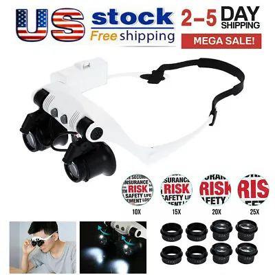 LED Magnifying Glass Magnifier Loupe Headband Headset Head Lamp Light Jeweler US • $13.65