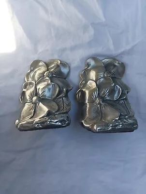 Vintage Solid Brass Dogwood Flower Bookends (2) - Art Nouveau (Ok Condition) • $39.99