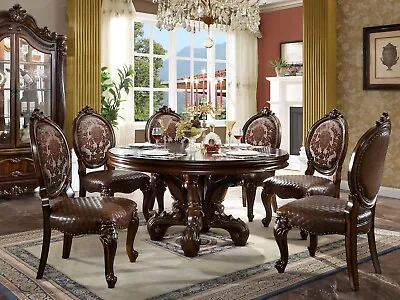 NEW Traditional Brown Cherry Oak Round Table & Chairs - 7 Piece Dining Set ICBY • $3477.71