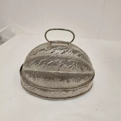 Antique Steamed Pudding Mold Tin Galvenized Metal Melon Shaped Pudding • $18.99