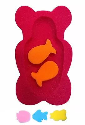 Baby Bath Insert +3 Small Random Sponges Safety Support Soft Foam Maxi Dark Pink • £8.99