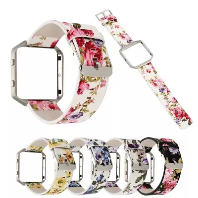 $21.19 • Buy Floral Genuine Leather Band Wrist Strap Belt W Protective Frame For Fitbit Blaze
