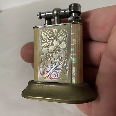 Vintage Continental New York Japan Carved Mother Of Pearl Lift Arm Table Lighter • $150