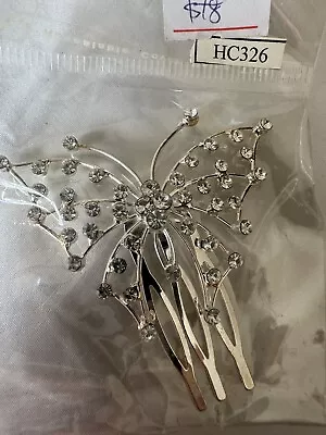 New In Packet Girls Silver Butterfly Hair Comb Girls DIAMONTE Rhinestone Hairpin • $4.99