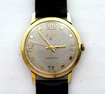 1970's Elgin Automatic Gold Plated & Steel Mens Watch W/ Black Geniune Leather • $115