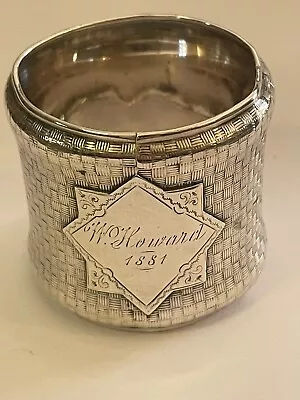 Wood & Hughes Basket-weave Sterling Silver Napkin Ring 1881 MONO W&H 34C🌺🌺 • $108.16