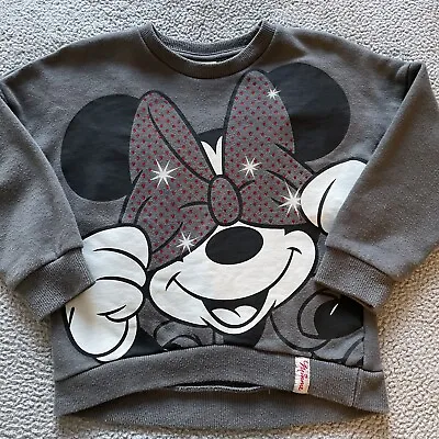 Girls Minnie Mouse Jumper Age 4 Grey Red Sequin • £0.99