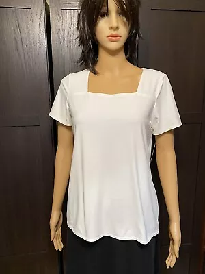 Notations White Short Sleeve Square Neck Size M Top.  BB • $14