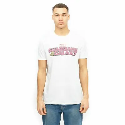 Official Marvel Mens Guardians Of The Galaxy Text Logo T-shirt White S - XXL • £10.49